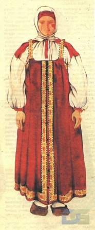 Московский костюм с красным сарафаном.